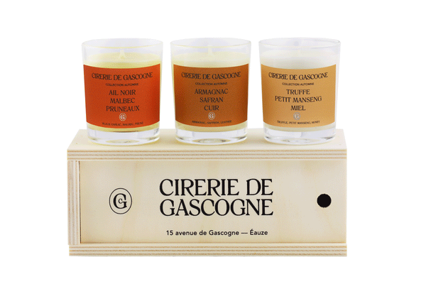 Coffret Bois 3 bougies parfumées 80 grammes collection Automne