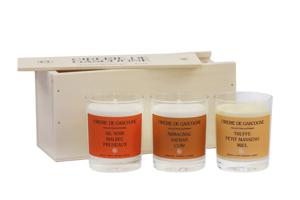 Coffret Bois 3 bougies parfumées 80 grammes collection Automne