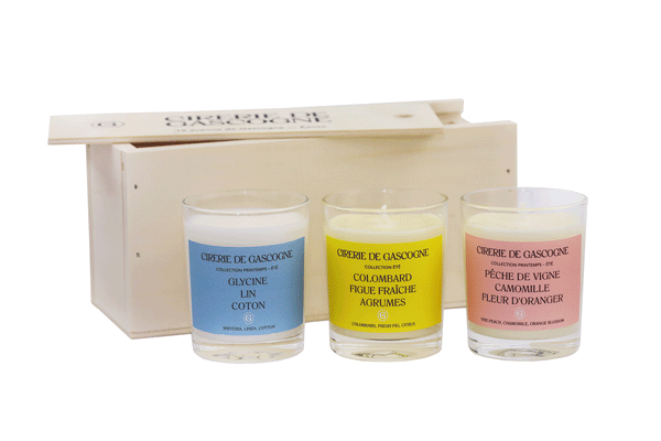 Coffret Bois 3 bougies parfumées 80 grammes collection printemps - été